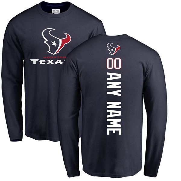 Men Houston Texans NFL Pro Line Navy Personalized Backer Long Sleeve T-Shirt->->Sports Accessory